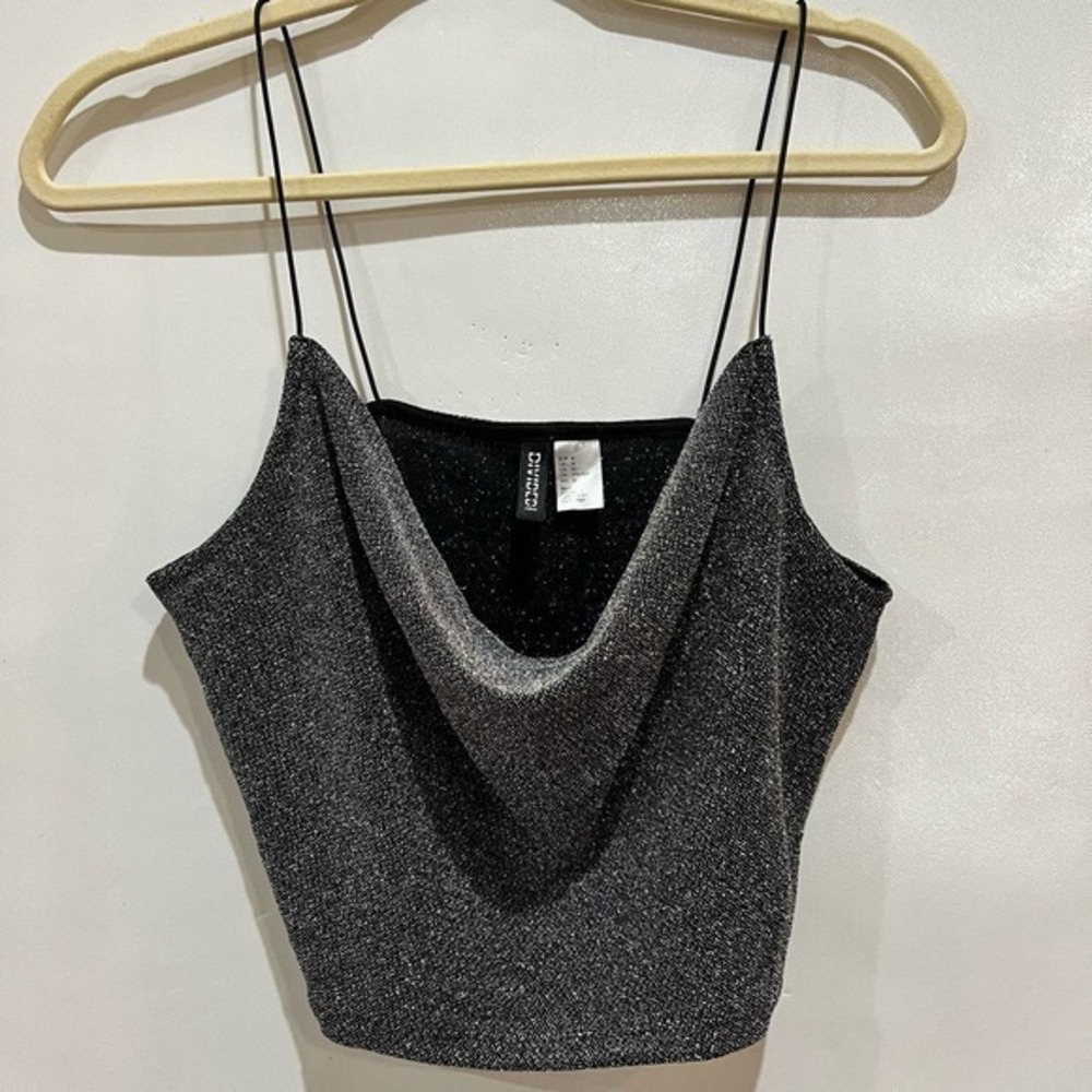 H‎ & M Divided Womens Camisole M Silver Sparkly Crop Spaghetti Strap